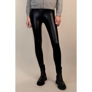 Black Croc-Embossed Faux Leather High Waisted Skinny Leggings Women's Size Small